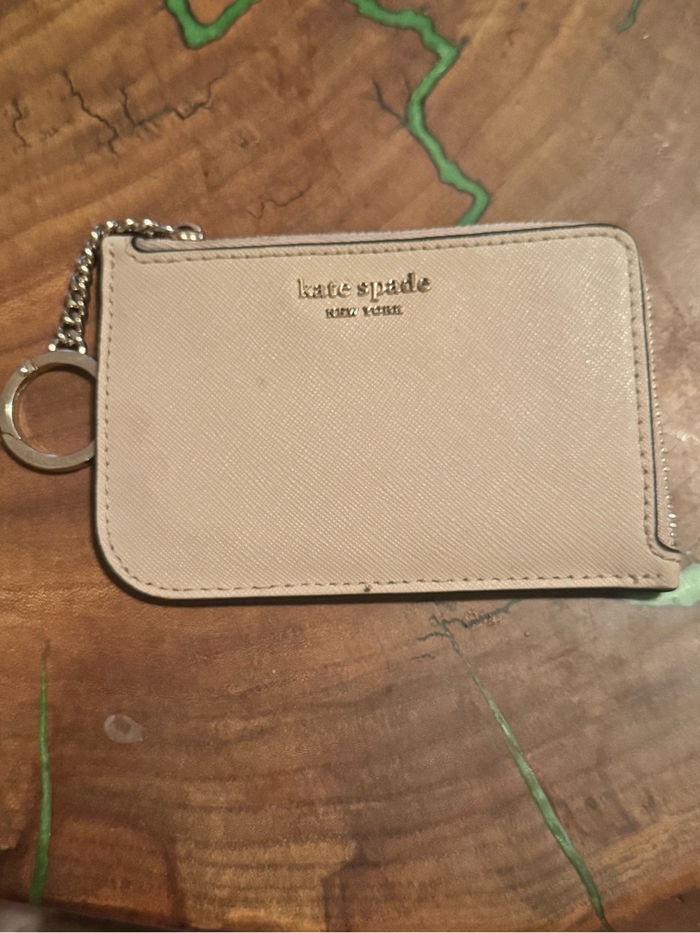 KATE SPADE MEDIUM L-ZIP CARD HOLDER WALLET BEIGE/BLACK